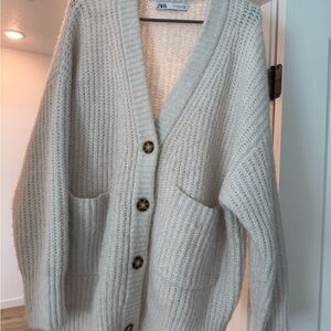 Zara Cream Button-Up Cardigan Sweater
